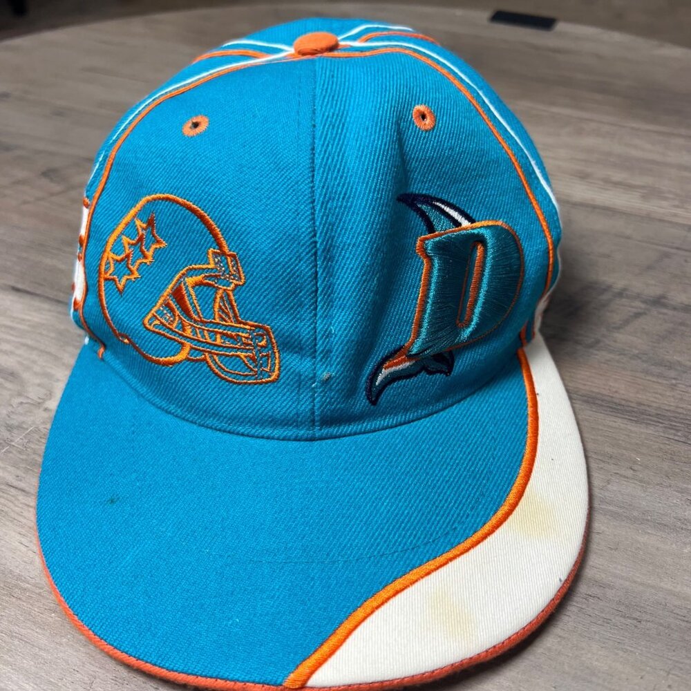 Vintage Miami Dolphins Team Hat Small Embroidered Logo Teal & Orange Retro Cap B